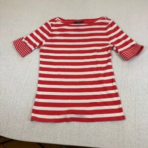 Lauren Ralph Lauren coral White Striped Boat Neck Short Sleeve Top Womens Medium